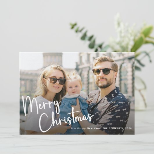 Cartes Pour Fêtes Annuelles Joyeux Noël Script Lettrage 2 Photo (Debout devant)