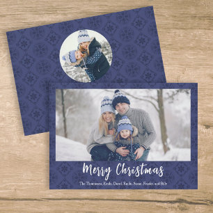 Cartes Pour Fêtes Annuelles Joyeux Noël Script Marine Blue Snowflake 2 Photo