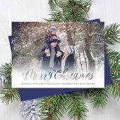 Cartes Pour Fêtes Annuelles Joyeux Noël Script Marine Blue Snowflake 4 Photo