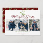 Cartes Pour Fêtes Annuelles Joyeux Noël Script Mistletoe 3 Photo (Devant / Derrière)