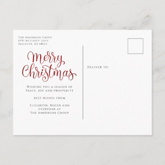 Cartes Pour Fêtes Annuelles Joyeux Noël Script Neige Red Business (Dos)