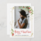 Cartes Pour Fêtes Annuelles Joyeux Noël | Script Photo Berry Holly Frame (Devant / Derrière)
