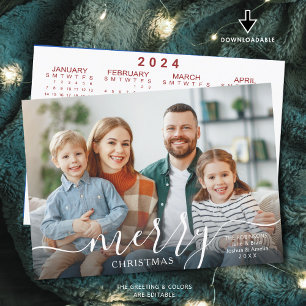 Cartes Pour Fêtes Annuelles Joyeux NOËL Script Photo Overlay 2024 Calendrier