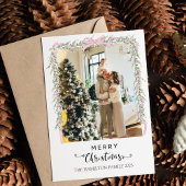 Cartes Pour Fêtes Annuelles Joyeux Noël Script Pink Bow Garland Photo