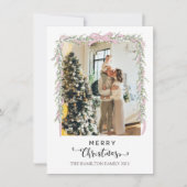 Cartes Pour Fêtes Annuelles Joyeux Noël Script Pink Bow Photo (Devant)