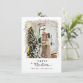 Cartes Pour Fêtes Annuelles Joyeux Noël Script Pink Bow Photo (Debout devant)