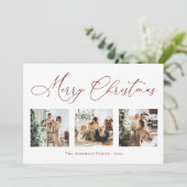 Cartes Pour Fêtes Annuelles Joyeux Noël Script Red Multi Photo Collage (Debout devant)