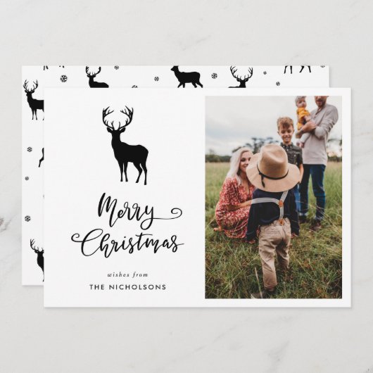 Cartes Pour Fêtes Annuelles Joyeux Noël Script Reindee Photo de Noël (Devant / Derrière)