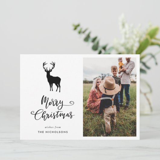 Cartes Pour Fêtes Annuelles Joyeux Noël Script Reindee Photo de Noël (Debout devant)