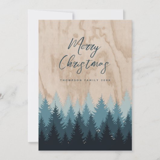 Cartes Pour Fêtes Annuelles Joyeux Noël Script Rustique Forêt de Bois (Devant)
