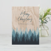 Cartes Pour Fêtes Annuelles Joyeux Noël Script Rustique Forêt de Bois (Debout devant)