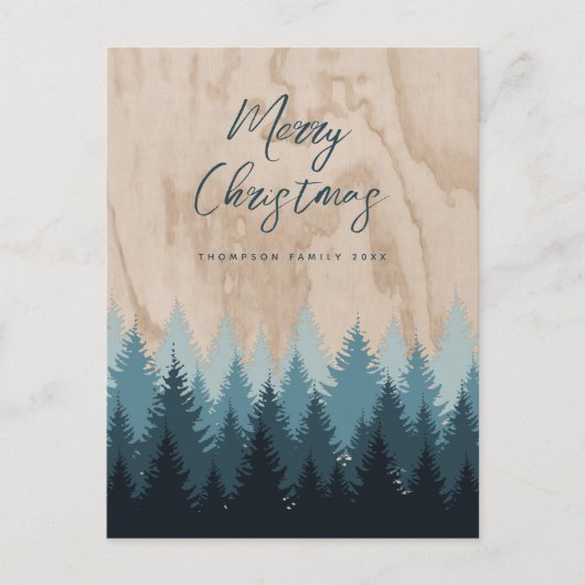 Cartes Pour Fêtes Annuelles Joyeux Noël Script Rustique Forêt de Bois (Devant)