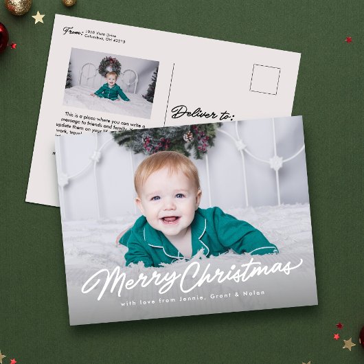 Cartes Pour Fêtes Annuelles Joyeux Noël script simple deux photo