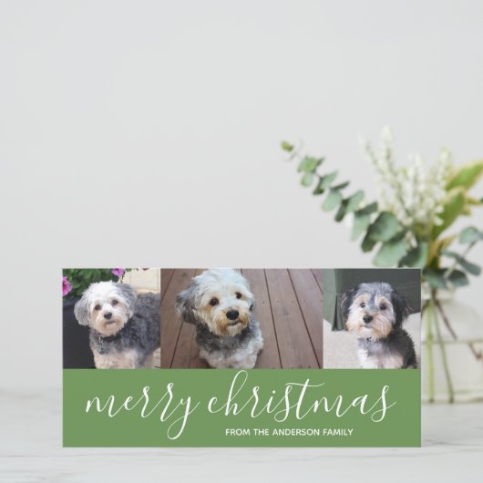 Cartes Pour Fêtes Annuelles Joyeux Noël Script vert - 3 photos (Debout devant)