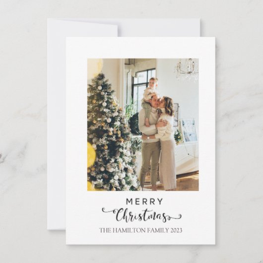 Cartes Pour Fêtes Annuelles Joyeux Noël Script Vert Jaune Photo Plaid (Devant)