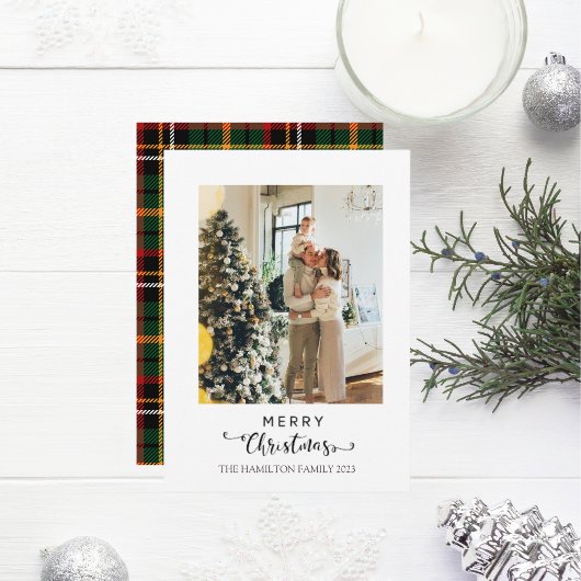 Cartes Pour Fêtes Annuelles Joyeux Noël Script Vert Jaune Photo Plaid