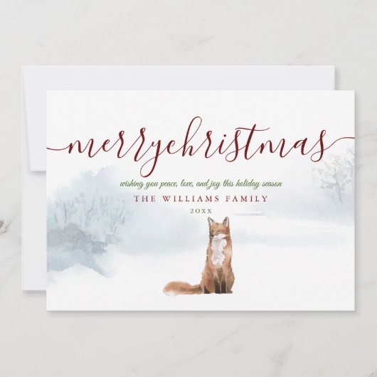 Cartes Pour Fêtes Annuelles Joyeux Noël Script Winter Fox Holiday Card (Devant)