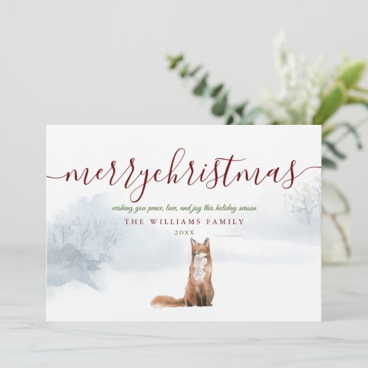 Cartes Pour Fêtes Annuelles Joyeux Noël Script Winter Fox Holiday Card (Debout devant)