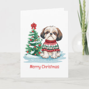 Cartes Pour Fêtes Annuelles Joyeux Noël Shih Tzu Père Noël Chien