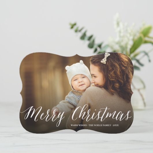 Cartes Pour Fêtes Annuelles Joyeux Noël Simple Blanc Script Photo moderne (Debout devant)