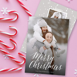Cartes Pour Fêtes Annuelles Joyeux Noël Simple Blanc Script Photo moderne