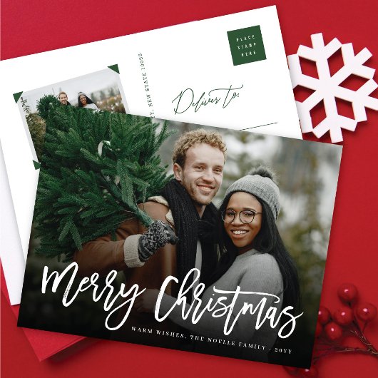 Cartes Pour Fêtes Annuelles Joyeux Noël Simple Brosse Script Photo moderne