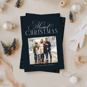 Cartes Pour Fêtes Annuelles Joyeux Noël simple élégant photo bleu marine