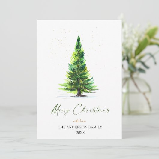 Cartes Pour Fêtes Annuelles Joyeux Noël Simple Élégant Pine Tree Salutation (Debout devant)
