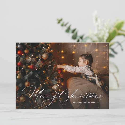 Cartes Pour Fêtes Annuelles Joyeux Noël simple élégant script photo (Debout devant)