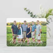 Cartes Pour Fêtes Annuelles Joyeux Noël Simple Élégant Script Photo Famille (Debout devant)