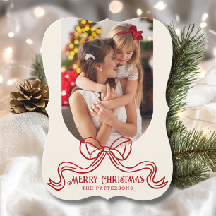 Cartes Pour Fêtes Annuelles Joyeux Noël Simple Moderne Coquette Bow Photo
