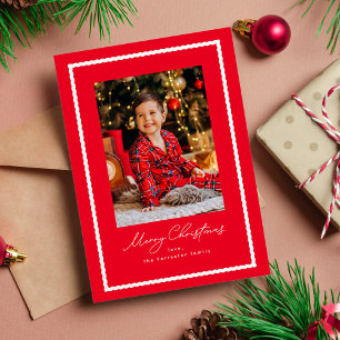 Cartes Pour Fêtes Annuelles Joyeux Noël simple photo cadre rouge et blanc