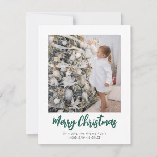 Cartes Pour Fêtes Annuelles Joyeux Noël Simple Photo Écriture Brossée Verte