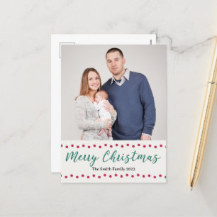 Cartes Pour Fêtes Annuelles Joyeux Noël Simple Rouge et Vert Photo personnalis