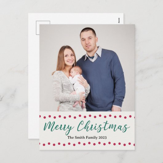 Cartes Pour Fêtes Annuelles Joyeux Noël Simple Rouge et Vert Photo personnalis (Devant / Derrière)