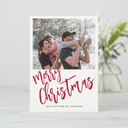 Cartes Pour Fêtes Annuelles Joyeux Noël simple script photo (Debout devant)