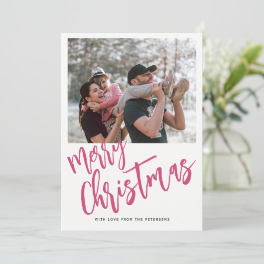 Cartes Pour Fêtes Annuelles Joyeux Noël simple script photo (Debout devant)