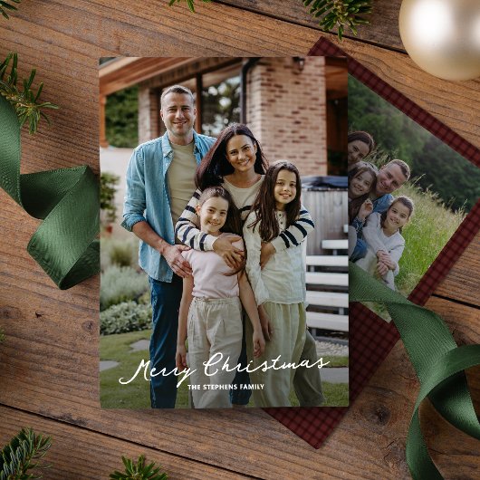 Cartes Pour Fêtes Annuelles Joyeux Noël simple script photo rustique