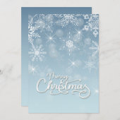 Cartes Pour Fêtes Annuelles Joyeux Noël Snowflakes Blanc bleu salutation (Devant / Derrière)