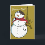 Cartes Pour Fêtes Annuelles Joyeux Noël Snowman<br><div class="desc">"Joyeux Noël ",  the Eiffel Tower and a snowman with beret,  red scarf and stick cigarette</div>