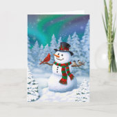 Cartes Pour Fêtes Annuelles Joyeux Noël Snowman & Birds Winter Scene (Devant)