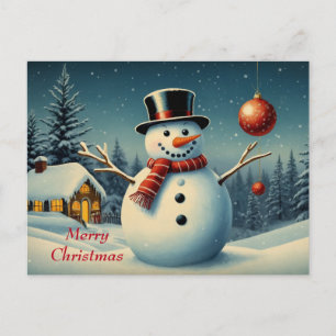 Cartes Pour Fêtes Annuelles Joyeux Noël Snowman et paysage hivernal