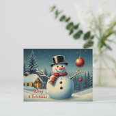 Cartes Pour Fêtes Annuelles Joyeux Noël Snowman et paysage hivernal (Debout devant)