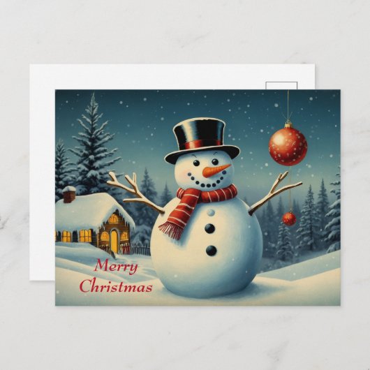Cartes Pour Fêtes Annuelles Joyeux Noël Snowman et paysage hivernal (Devant / Derrière)