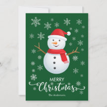 Joyeux Noël Snowman Green Christmas Card