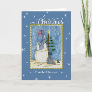 Cartes Pour Fêtes Annuelles Joyeux Noël Snowman nom personnalisé