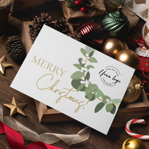Cartes Pour Fêtes Annuelles Joyeux Noël Société Logo Or blanc Personnalisé