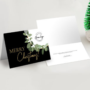 Cartes Pour Fêtes Annuelles Joyeux Noël Société Logo Or noir Personnalisé
