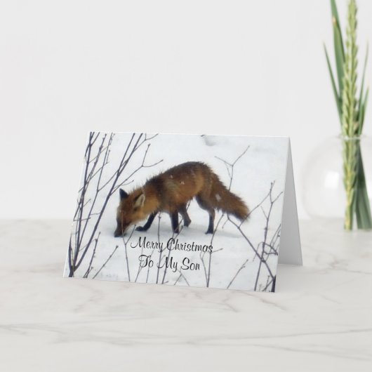 Cartes Pour Fêtes Annuelles Joyeux Noël Son-Fox en neige (Devant)