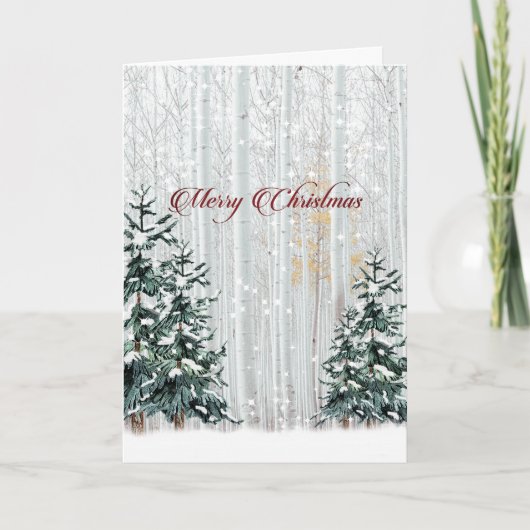 Cartes Pour Fêtes Annuelles Joyeux Noël Sparkle Snowflakes Pine Trees (Devant)